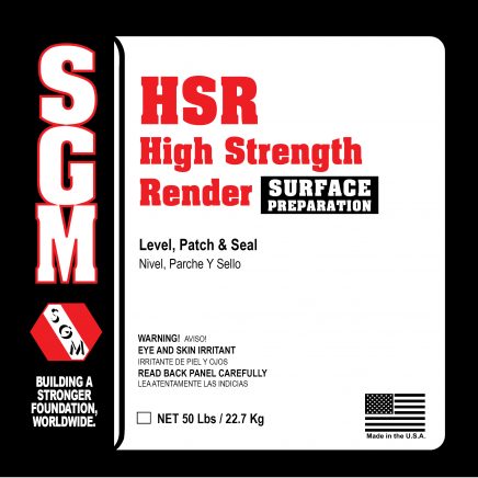 Black, red and white square label for High Strength Render (HSR). The label is used as an identifying image the product.