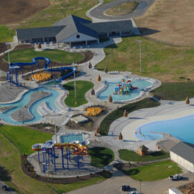 Aerial view of a waterpark finished with Diamond Brite Cool Blue.