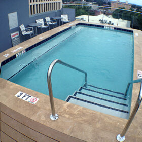 Small rooftop pool finished in Cool Blue.