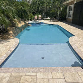 Backyard pool with Diamond Brite Super Blue pool finish.
